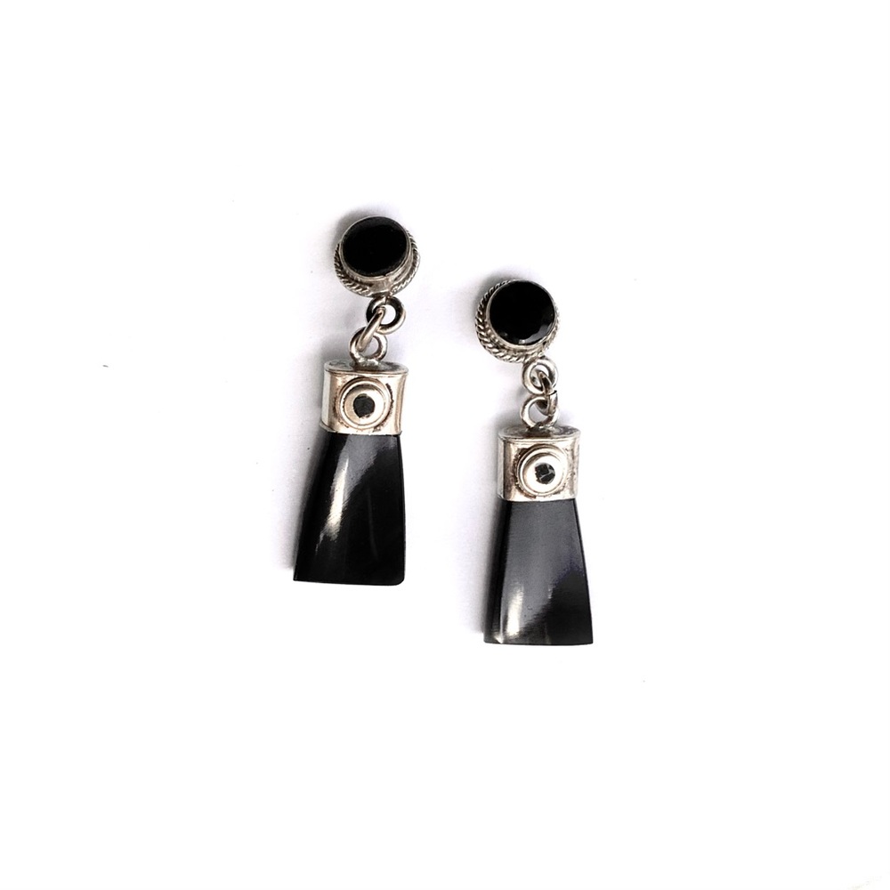 💠 Vintage Dainty 925 Silver Black Onyx Drop Dangle Earrings